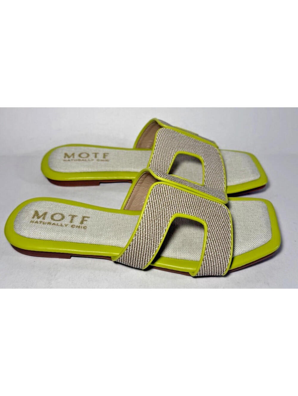 MOTF Naturally Chic Square Toe Flat Sandal Shoes Yellow/Lime - Picture 2 of 5